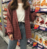 New Woman Vent Vintage Plaid Shirt Single Breasted Turn down Collar Cotton Long Sleeve Button Feminina Sales T8D512Z