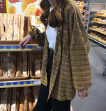 New Woman Vent Vintage Plaid Shirt Single Breasted Turn down Collar Cotton Long Sleeve Button Feminina Sales T8D512Z