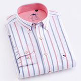 Men's Casual 100% Cotton Oxford Striped Shirt Single Patch Pocket Long Sleeve Standard-fit Comfortable Thick Button-down Shirts - shopwishi 
