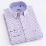 Men's Casual 100% Cotton Oxford Striped Shirt Single Patch Pocket Long Sleeve Standard-fit Comfortable Thick Button-down Shirts - shopwishi 