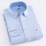 Men's Casual 100% Cotton Oxford Striped Shirt Single Patch Pocket Long Sleeve Standard-fit Comfortable Thick Button-down Shirts - shopwishi 