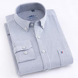 Men's Casual 100% Cotton Oxford Striped Shirt Single Patch Pocket Long Sleeve Standard-fit Comfortable Thick Button-down Shirts - shopwishi 