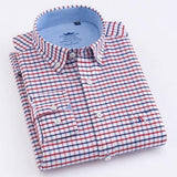 Men's Casual 100% Cotton Oxford Striped Shirt Single Patch Pocket Long Sleeve Standard-fit Comfortable Thick Button-down Shirts - shopwishi 