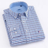 Men's Casual 100% Cotton Oxford Striped Shirt Single Patch Pocket Long Sleeve Standard-fit Comfortable Thick Button-down Shirts - shopwishi 