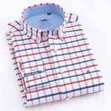 Men's Casual 100% Cotton Oxford Striped Shirt Single Patch Pocket Long Sleeve Standard-fit Comfortable Thick Button-down Shirts - shopwishi 