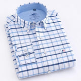 Men's Casual 100% Cotton Oxford Striped Shirt Single Patch Pocket Long Sleeve Standard-fit Comfortable Thick Button-down Shirts - shopwishi 