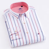 Men's Casual 100% Cotton Oxford Striped Shirt Single Patch Pocket Long Sleeve Standard-fit Comfortable Thick Button-down Shirts - shopwishi 