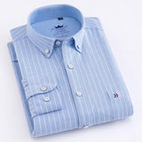 Men's Casual 100% Cotton Oxford Striped Shirt Single Patch Pocket Long Sleeve Standard-fit Comfortable Thick Button-down Shirts - shopwishi 