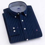 Men's Casual 100% Cotton Oxford Striped Shirt Single Patch Pocket Long Sleeve Standard-fit Comfortable Thick Button-down Shirts - shopwishi 