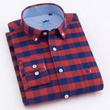 Men's Casual 100% Cotton Oxford Striped Shirt Single Patch Pocket Long Sleeve Standard-fit Comfortable Thick Button-down Shirts - shopwishi 