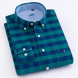 Men's Casual 100% Cotton Oxford Striped Shirt Single Patch Pocket Long Sleeve Standard-fit Comfortable Thick Button-down Shirts - shopwishi 