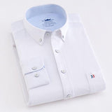 Men's Casual 100% Cotton Oxford Striped Shirt Single Patch Pocket Long Sleeve Standard-fit Comfortable Thick Button-down Shirts - shopwishi 