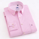 Men's Casual 100% Cotton Oxford Striped Shirt Single Patch Pocket Long Sleeve Standard-fit Comfortable Thick Button-down Shirts - shopwishi 
