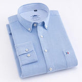 Men's Casual 100% Cotton Oxford Striped Shirt Single Patch Pocket Long Sleeve Standard-fit Comfortable Thick Button-down Shirts - shopwishi 
