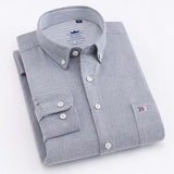 Men's Casual 100% Cotton Oxford Striped Shirt Single Patch Pocket Long Sleeve Standard-fit Comfortable Thick Button-down Shirts - shopwishi 