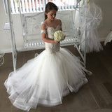Lovely Mermaid Tulle Flower Girl Dresses Spaghetti Strap Lace Button Back Kids Pageant Dresses Robe Princess vestido de festa
