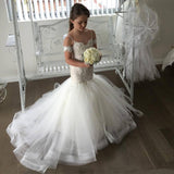 Lovely Mermaid Tulle Flower Girl Dresses Spaghetti Strap Lace Button Back Kids Pageant Dresses Robe Princess vestido de festa