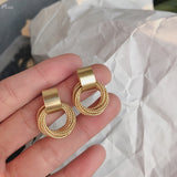 Simple New Gold Metal Multi-layer Circle Winding Geometric Round Small Stud Earrings