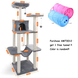 Fast Pet Cat Tree with Sisal-Covered Scratching Post Plush Cat Condo House Hammock Perches Platform Dangling Ball for Cat Kitten
