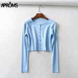 Aproms Candy Color Ribbed Knitted Cardigan for Women