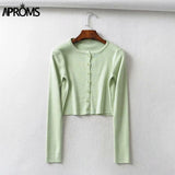 Aproms Candy Color Ribbed Knitted Cardigan for Women