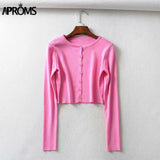 Aproms Candy Color Ribbed Knitted Cardigan for Women