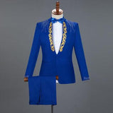 White Embroidered Diamond Suit Men Wedding Groom Tuxedo Suits Mens Stand Collar Prom Stage Costume Mens Suits with Pants Ternos
