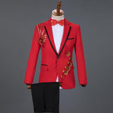 White Embroidered Diamond Suit Men Wedding Groom Tuxedo Suits Mens Stand Collar Prom Stage Costume Mens Suits with Pants Ternos