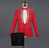 White Embroidered Diamond Suit Men Wedding Groom Tuxedo Suits Mens Stand Collar Prom Stage Costume Mens Suits with Pants Ternos