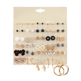 30Pairs/set Classic Mix Round Ball Bow Elephant Heart Flower Owl Love Pearl Bead Stud Earrings Sets For Women Girl Gifts Jewelry