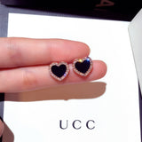 Cute Korean Earrings Heart Bling Zircon Stone Rose Gold Stud Earrings for Women Fashion Jewelry