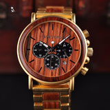 Gold Watch Men Luxury Brand Wooden Wristwatches Male Date Display Stop