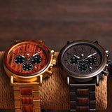 Gold Watch Men Luxury Brand Wooden Wristwatches Male Date Display Stop