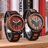 Gold Watch Men Luxury Brand Wooden Wristwatches Male Date Display Stop