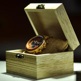 Gold Watch Men Luxury Brand Wooden Wristwatches Male Date Display Stop