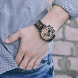 Gold Watch Men Luxury Brand Wooden Wristwatches Male Date Display Stop