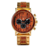 Gold Watch Men Luxury Brand Wooden Wristwatches Male Date Display Stop