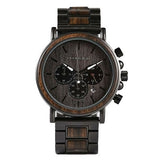 Gold Watch Men Luxury Brand Wooden Wristwatches Male Date Display Stop