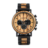 Gold Watch Men Luxury Brand Wooden Wristwatches Male Date Display Stop
