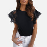 Maille o-cou Patchwork Blouses femmes