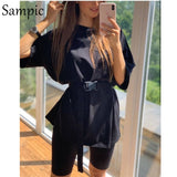 Sampic White O Neck Short Sleeve Shirt and Bodycon Shorts