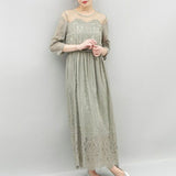 Elegant 3/4 Sleeve A-Line Ankle Length High Waist Maxi Black Dress