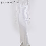 JULISSA MO Sexy Spaghetti Strap Backless Summer Dress Women Satin Lace Up Trumpet Long Dress Elegant