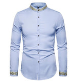 Fashion Embroidery Shirt Men 2018 Autumn New Mandarin Collar Long Sleeve Dress Shirt Mens Slim Fit Wedding Tuxedo Shirts Male