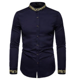 Fashion Embroidery Shirt Men 2018 Autumn New Mandarin Collar Long Sleeve Dress Shirt Mens Slim Fit Wedding Tuxedo Shirts Male