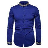 Fashion Embroidery Shirt Men 2018 Autumn New Mandarin Collar Long Sleeve Dress Shirt Mens Slim Fit Wedding Tuxedo Shirts Male