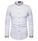 Fashion Embroidery Shirt Men 2018 Autumn New Mandarin Collar Long Sleeve Dress Shirt Mens Slim Fit Wedding Tuxedo Shirts Male