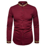 Fashion Embroidery Shirt Men 2018 Autumn New Mandarin Collar Long Sleeve Dress Shirt Mens Slim Fit Wedding Tuxedo Shirts Male
