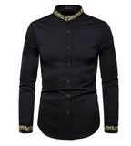 Fashion Embroidery Shirt Men 2018 Autumn New Mandarin Collar Long Sleeve Dress Shirt Mens Slim Fit Wedding Tuxedo Shirts Male