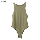 Women sexy sleeveless solid color slim bodysuits female chic o neck soft blouse brand office wear playsuits tops LS6718